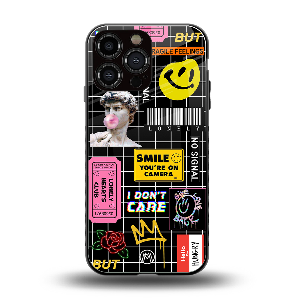 lonely hearts club black back phone cover | glass case for iphone 16 pro max