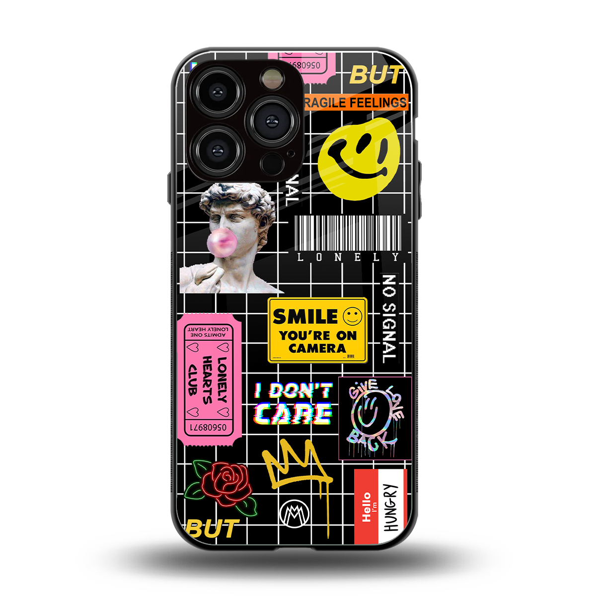 lonely hearts club black back phone cover | glass case for iphone 16 pro max