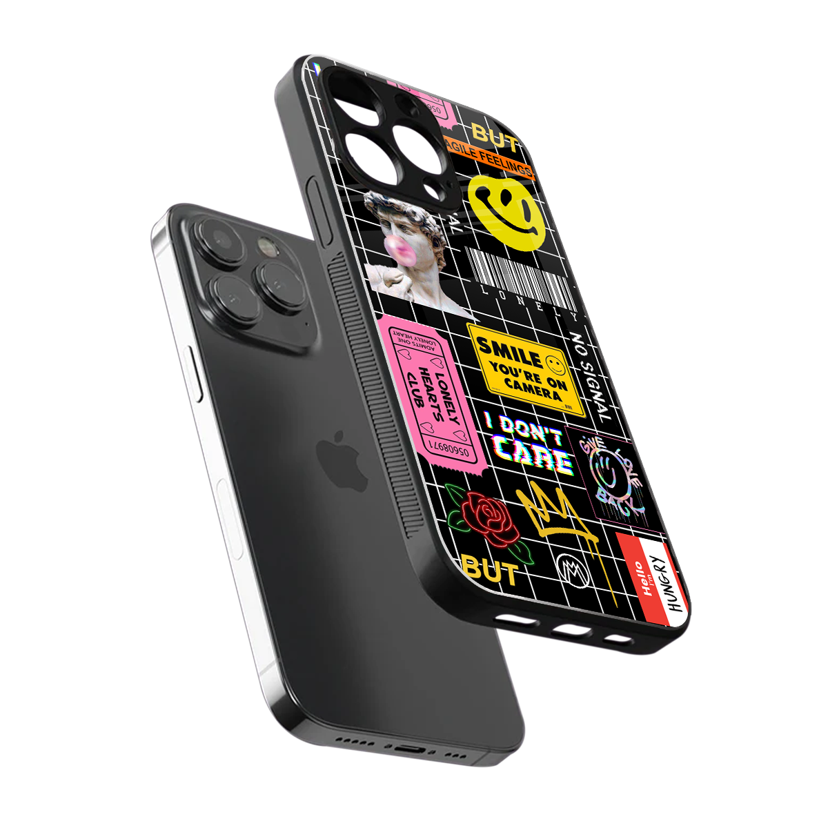 lonely hearts club black back phone cover | glass case for iphone 16 pro max