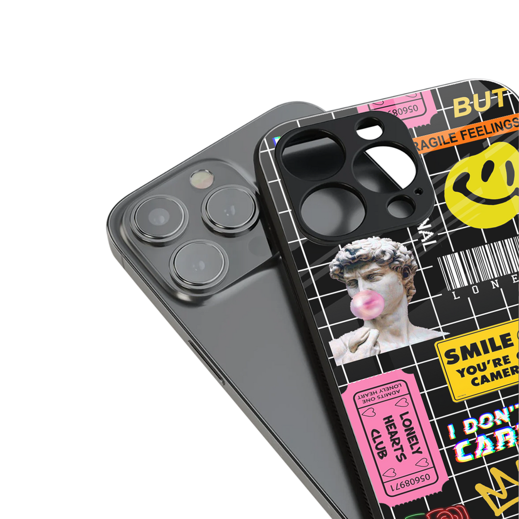 lonely hearts club black back phone cover | glass case for iphone 14 plus