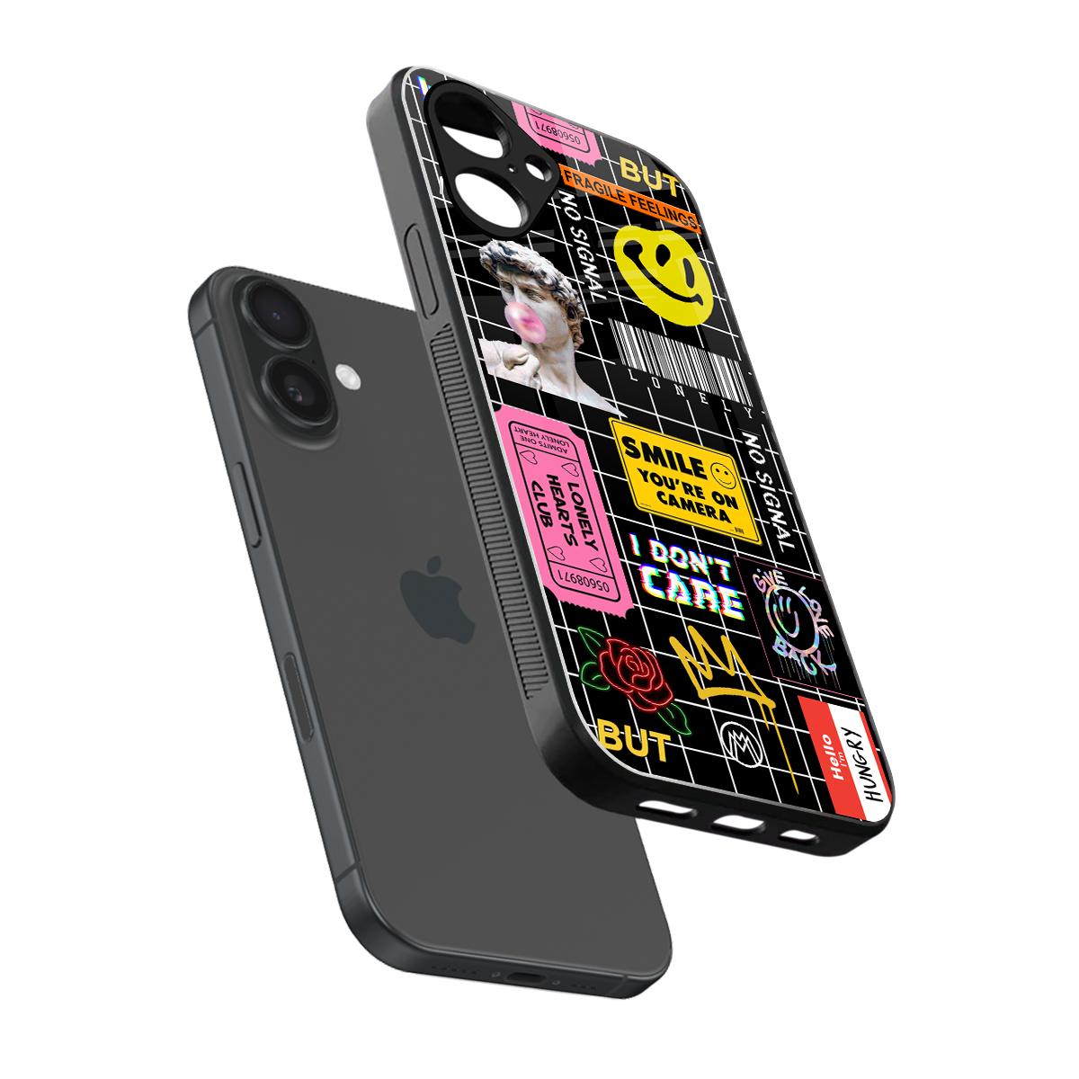 lonely hearts club black back phone cover | glass case for iphone 16