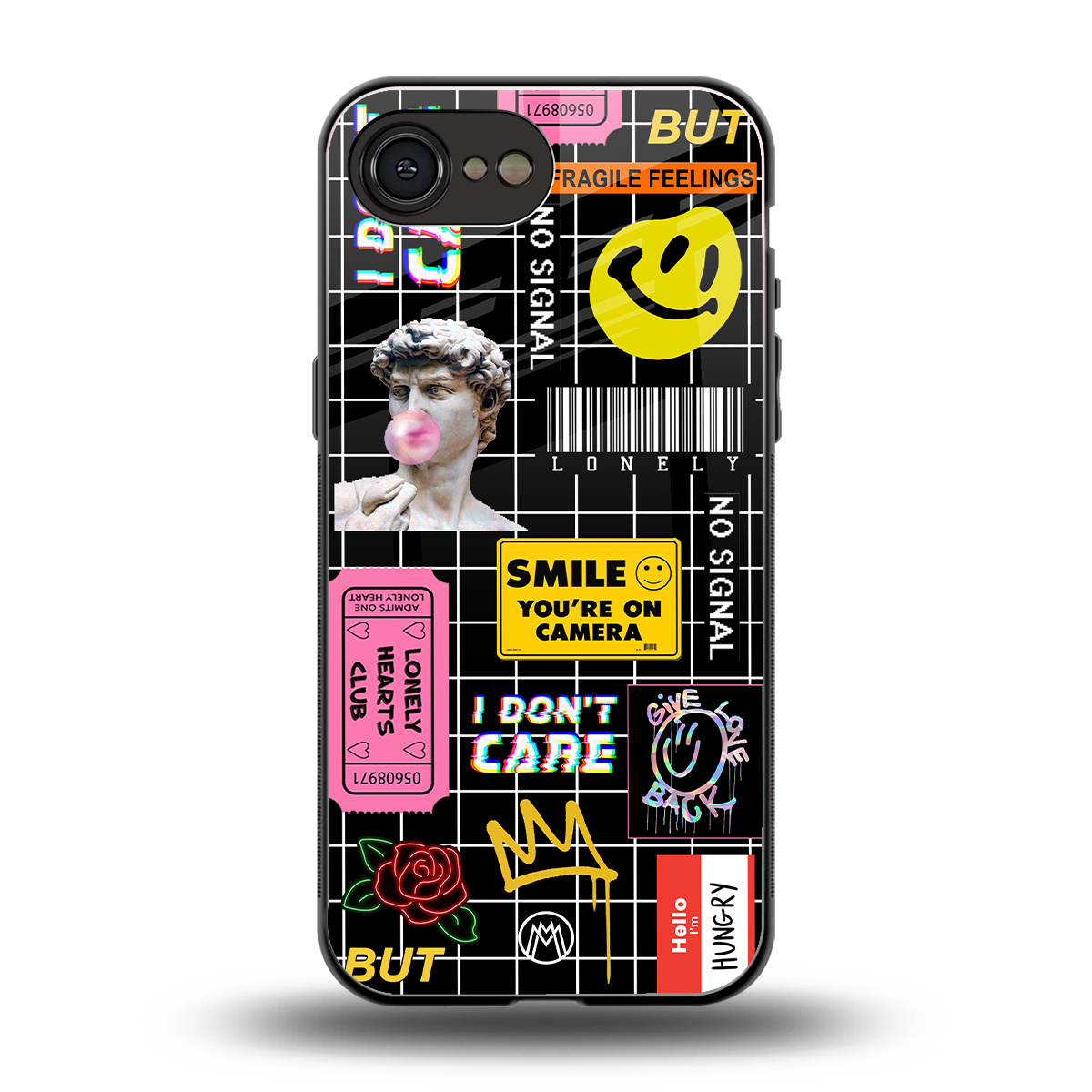 lonely hearts club black back phone cover | glass case for iphone 16e