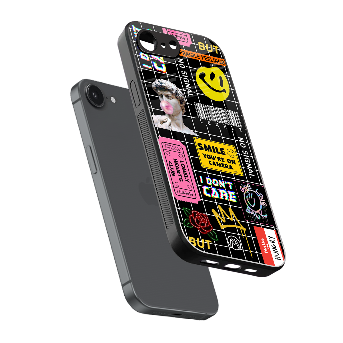 lonely hearts club black back phone cover | glass case for iphone 16e