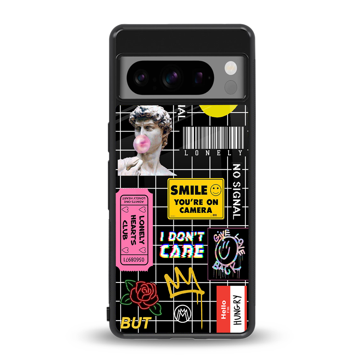 lonely hearts club black back phone cover | glass case for google pixel 8 pro