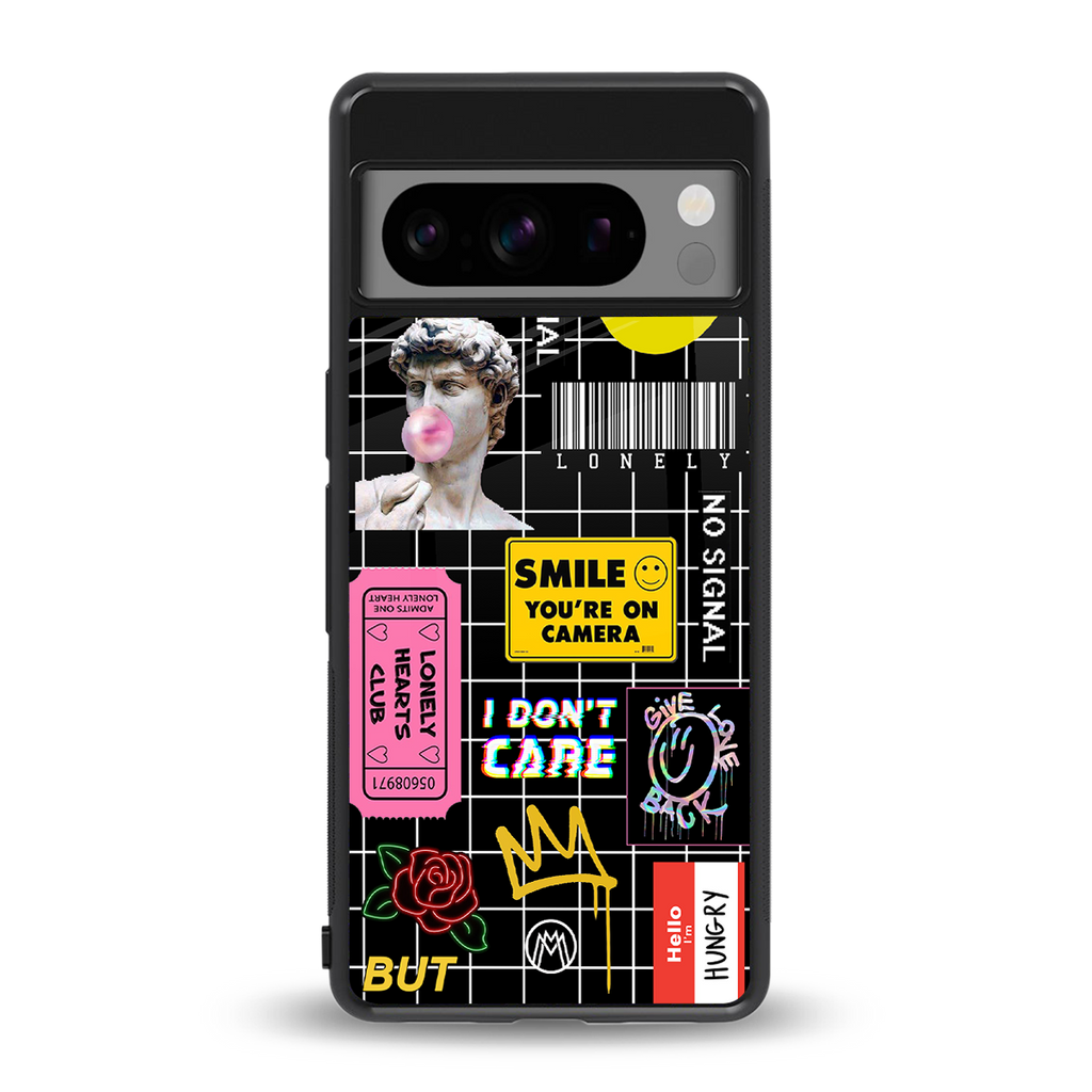 lonely hearts club black back phone cover | glass case for google pixel 8 pro