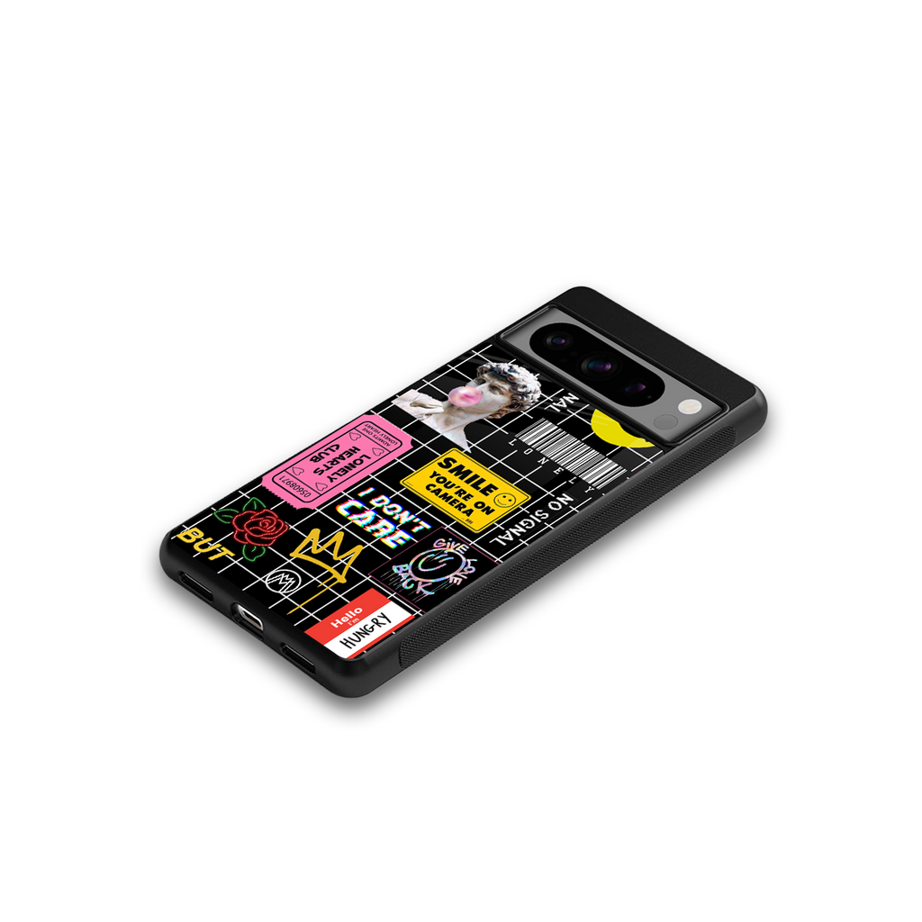 lonely hearts club black back phone cover | glass case for google pixel 8 pro