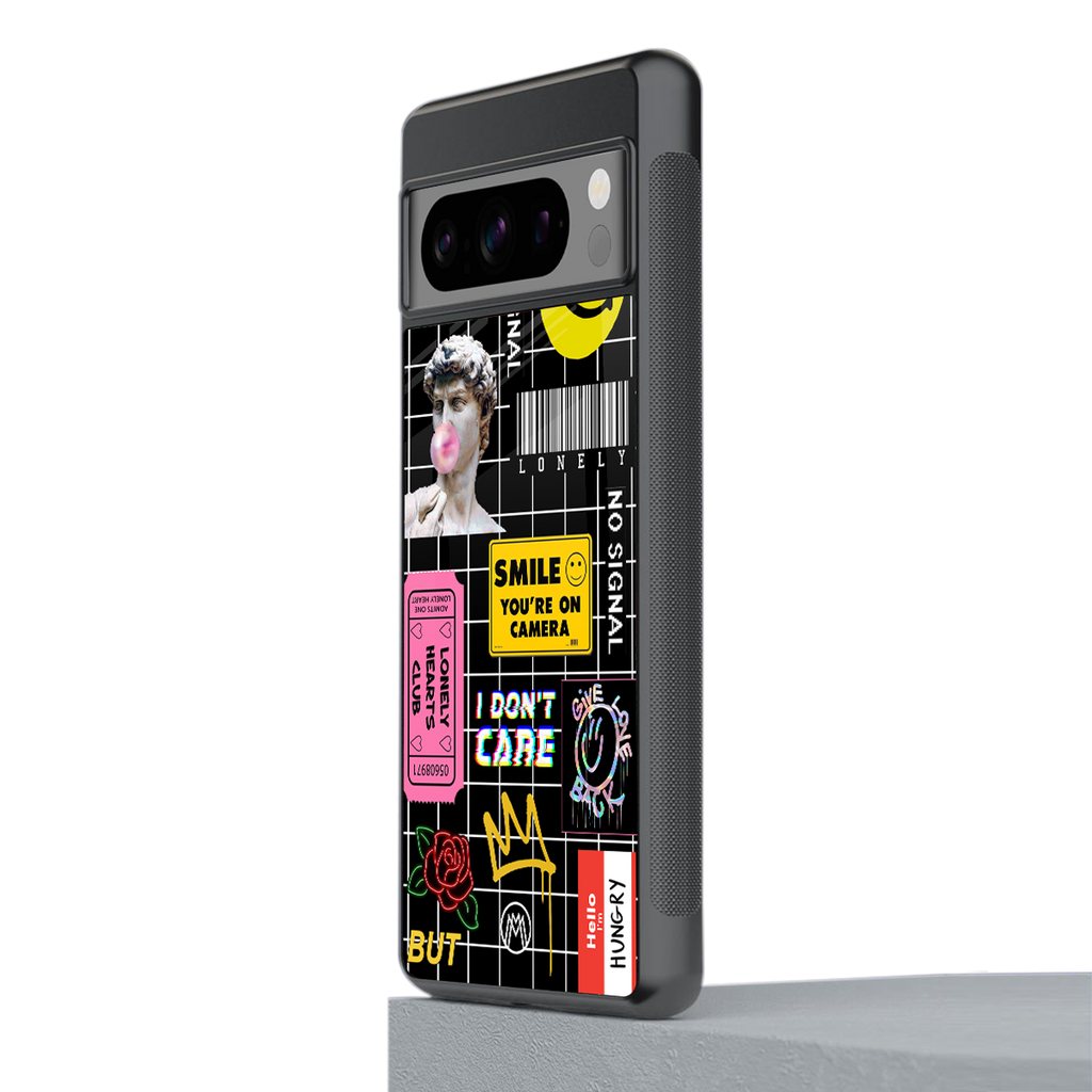 lonely hearts club black back phone cover | glass case for google pixel 8 pro