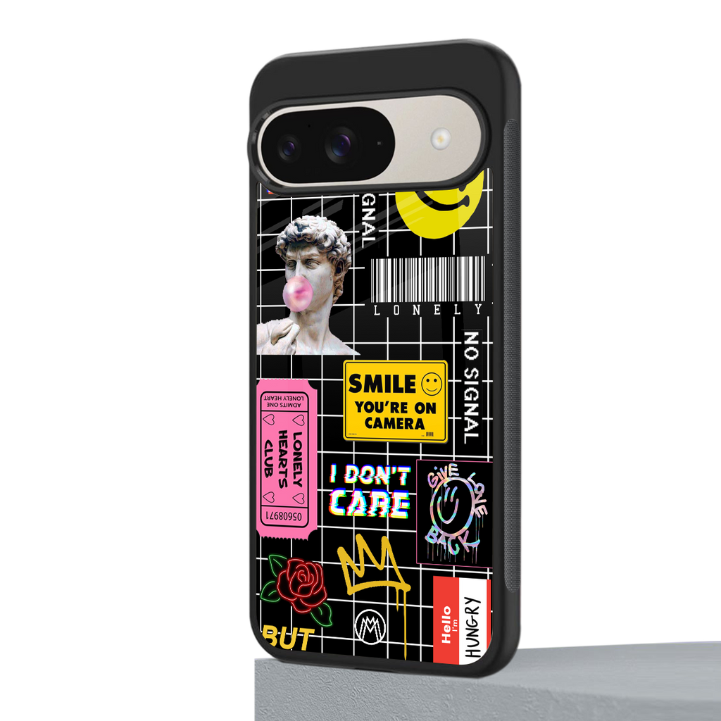 lonely hearts club black back phone cover | glass case for google pixel 9
