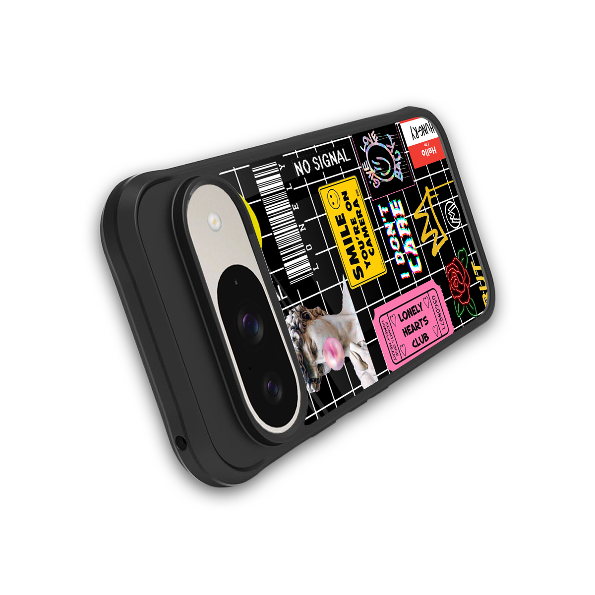 lonely hearts club black back phone cover | glass case for google pixel 9