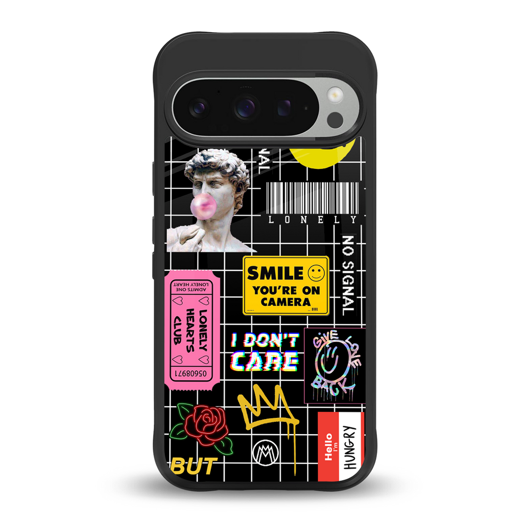 lonely hearts club black back phone cover | glass case for google pixel 9 pro