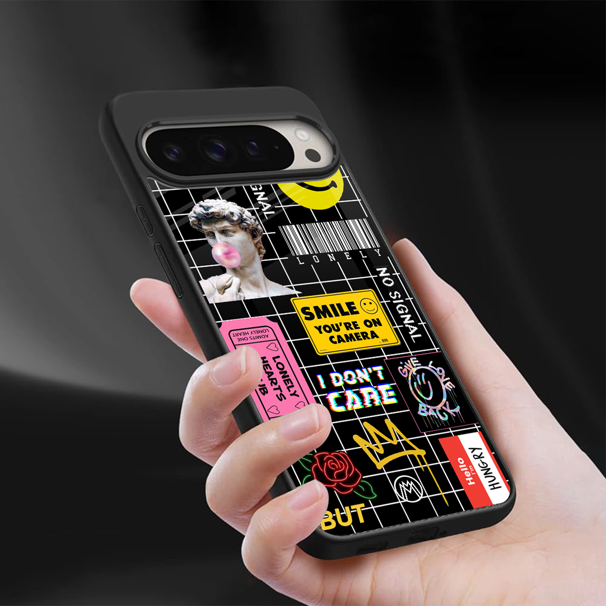 lonely hearts club black back phone cover | glass case for google pixel 9 pro xl