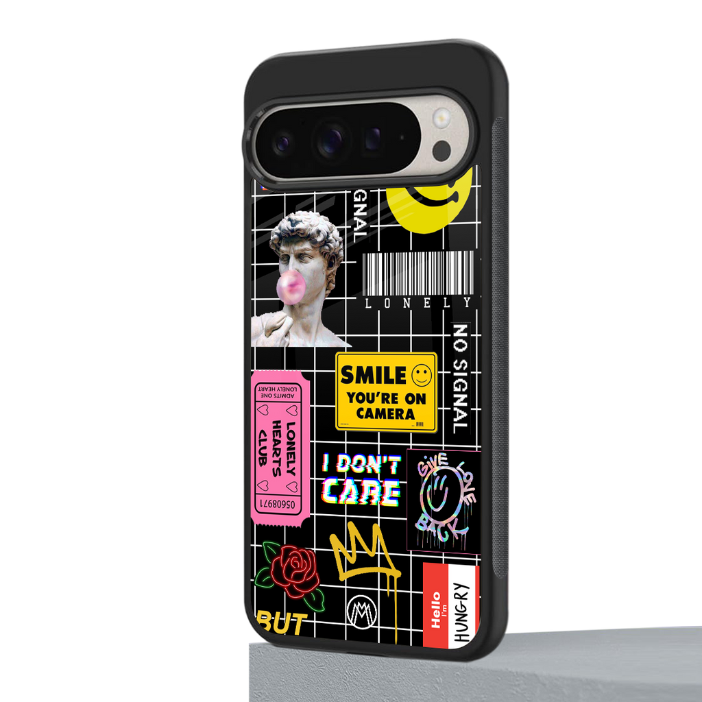 lonely hearts club black back phone cover | glass case for google pixel 9 pro
