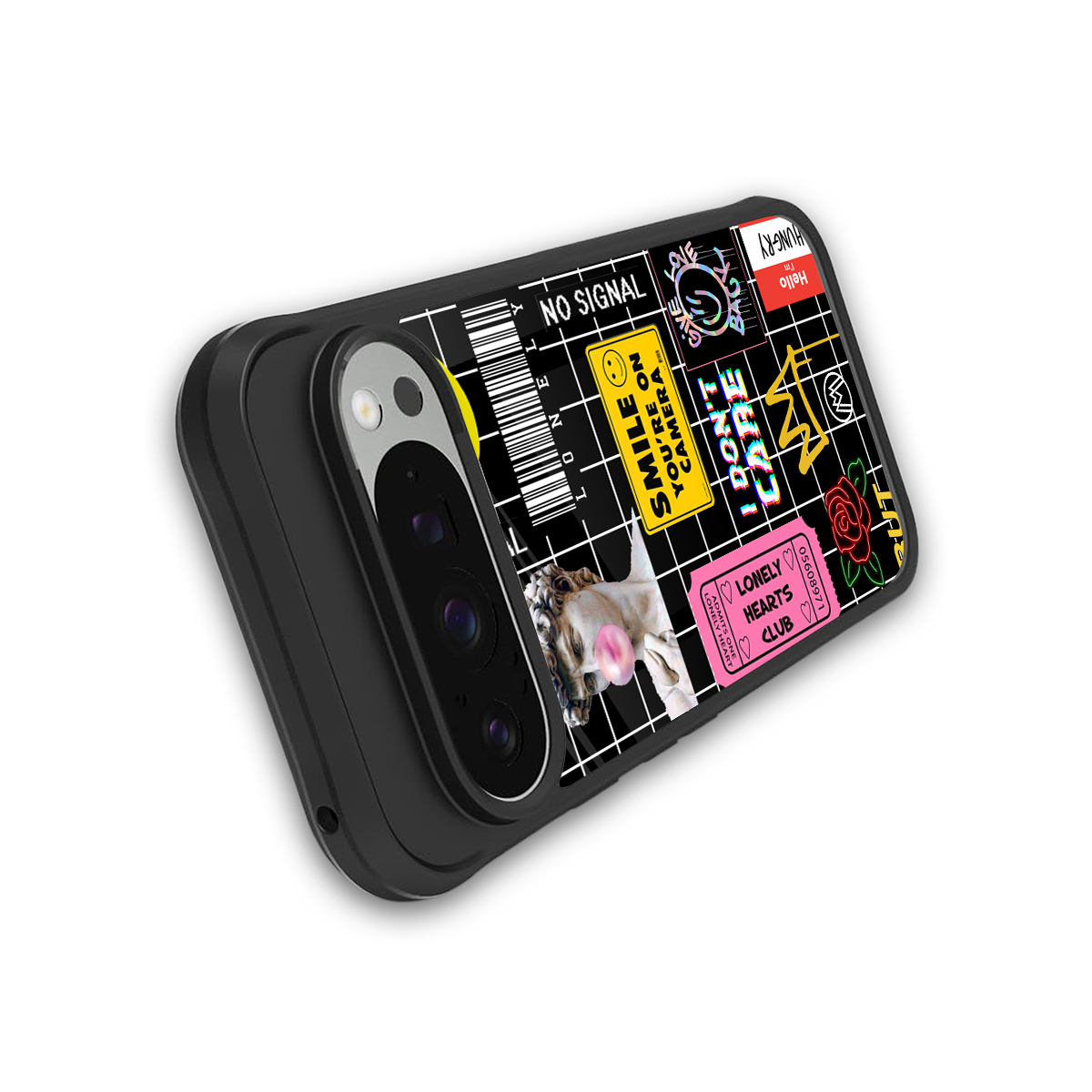 lonely hearts club black back phone cover | glass case for google pixel 9 pro