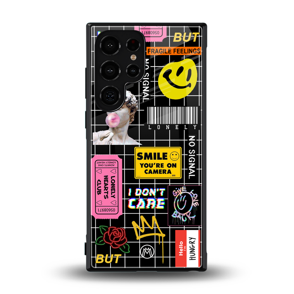 lonely hearts club black back phone cover | glass case for samsung galaxy s23 ultra