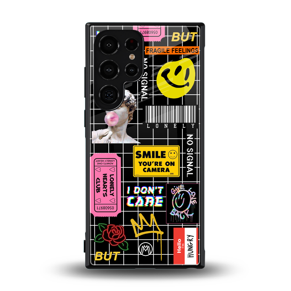 lonely hearts club black back phone cover | glass case for samsung galaxy s23 ultra