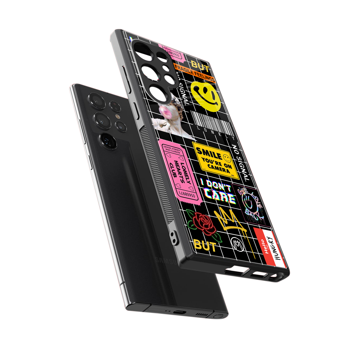 lonely hearts club black back phone cover | glass case for samsung galaxy s23 ultra