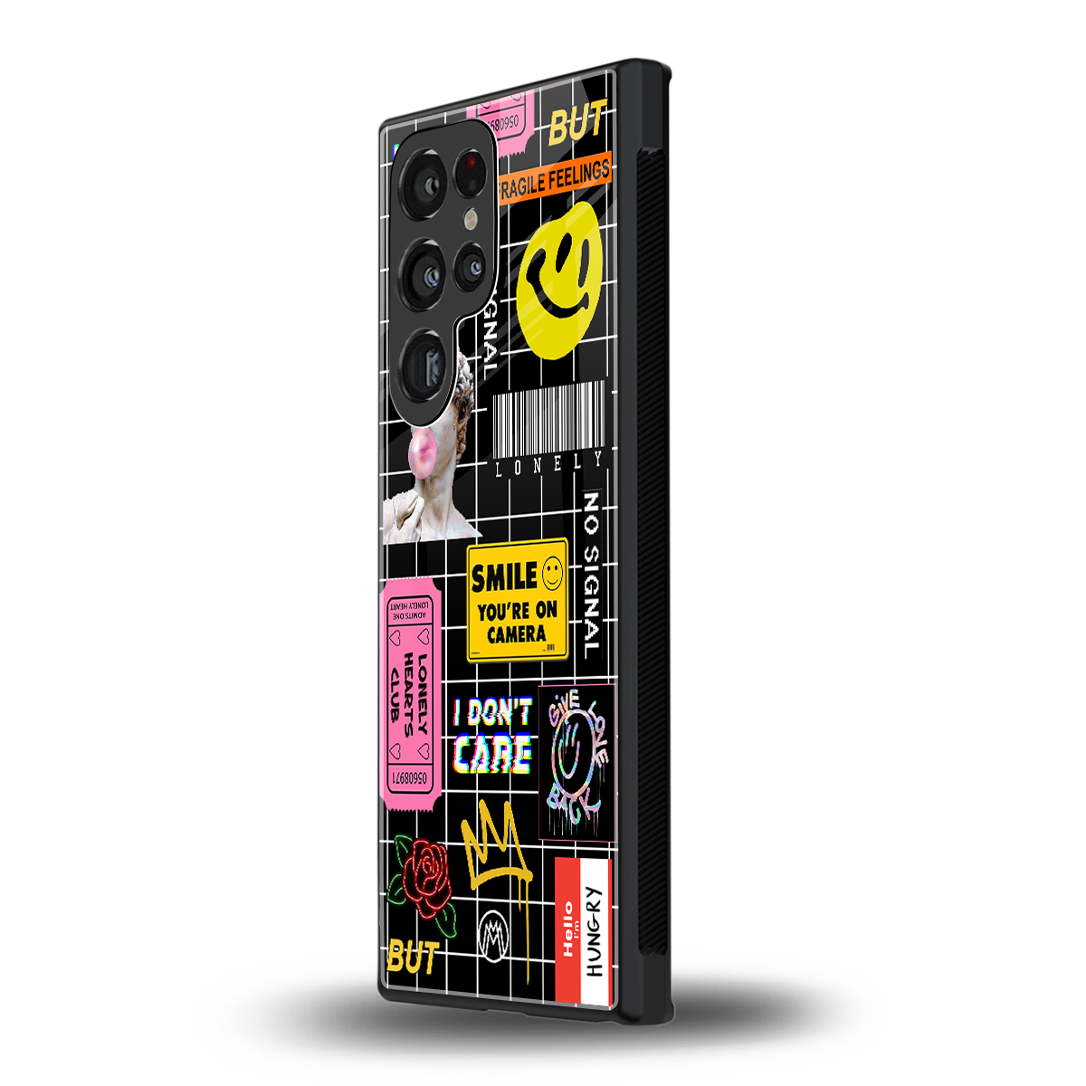 lonely hearts club black back phone cover | glass case for samsung galaxy s23 ultra
