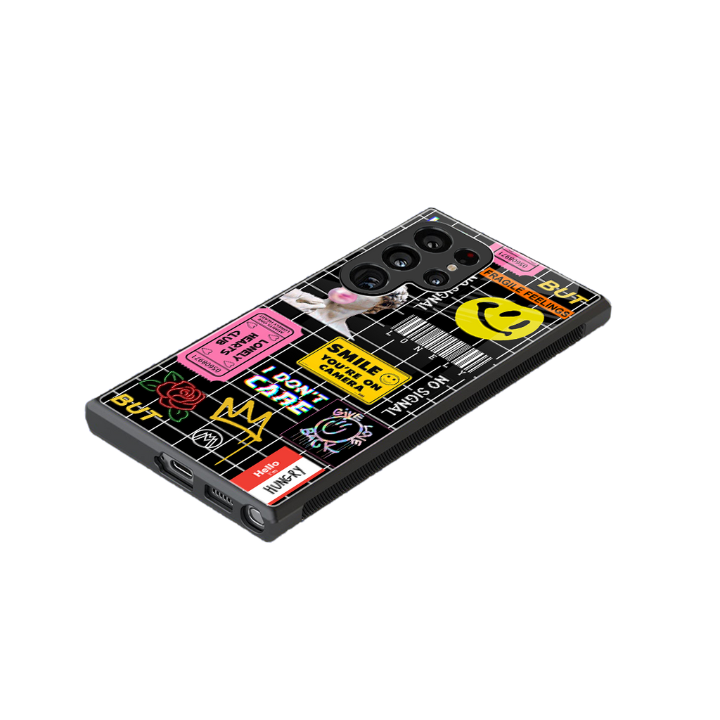 lonely hearts club black back phone cover | glass case for samsung galaxy s23 ultra