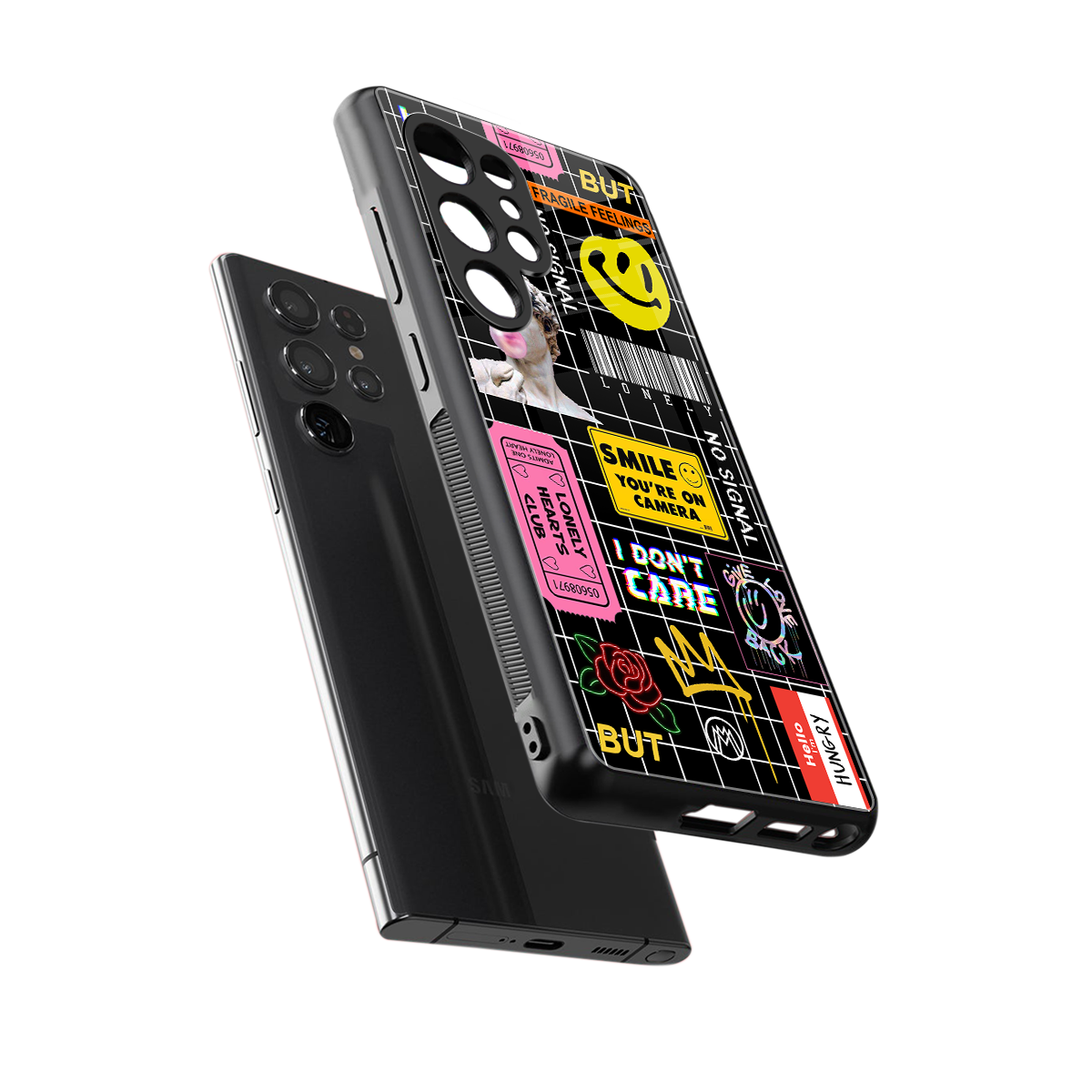 lonely hearts club black back phone cover | glass case for samsung galaxy s25 ultra