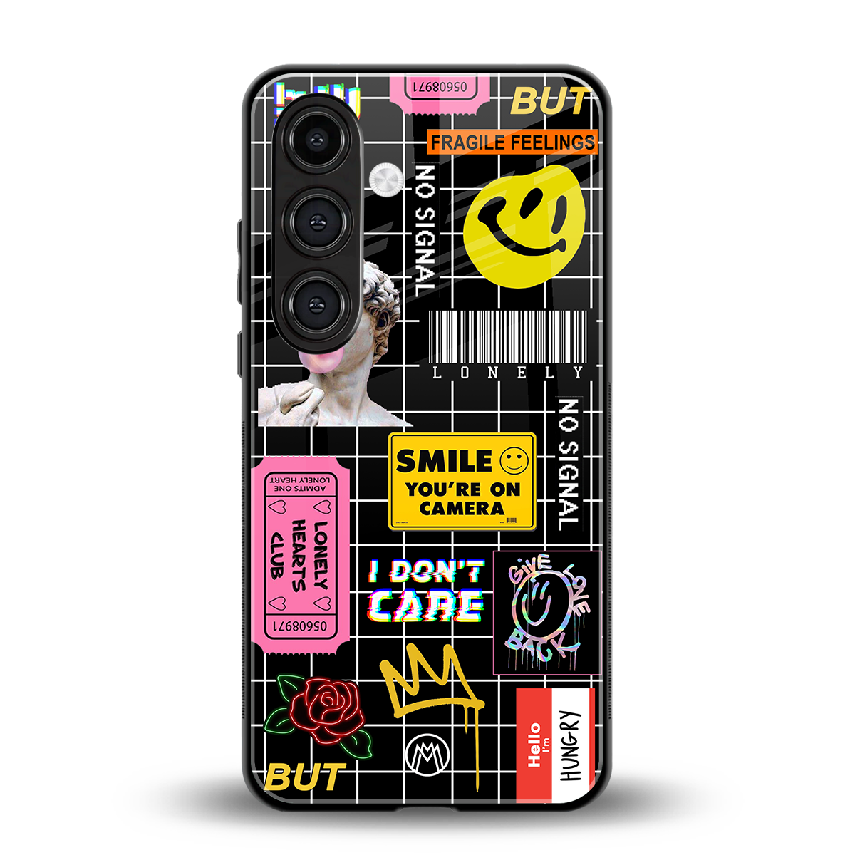 lonely hearts club black back phone cover | glass case for samsung galaxy s24 fe