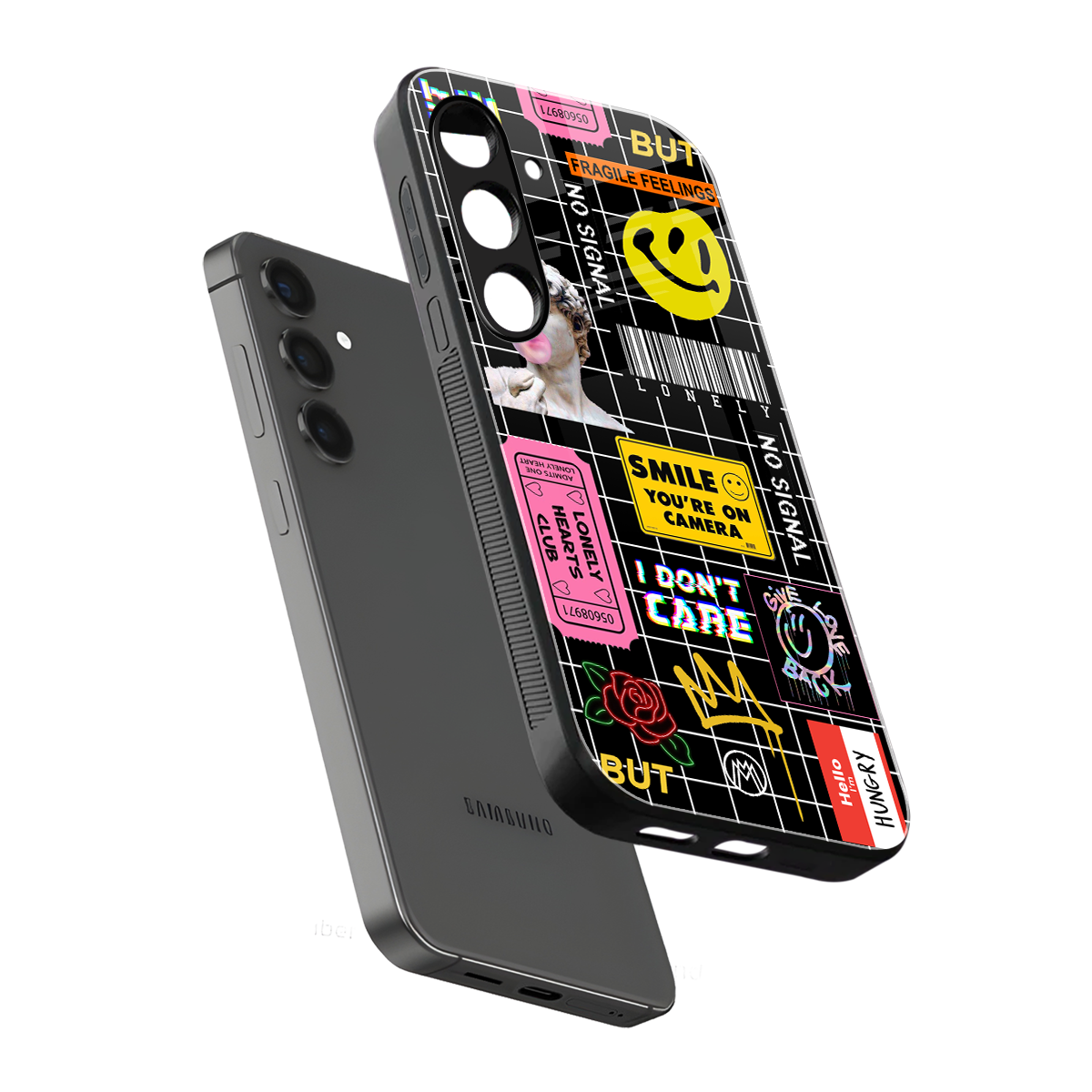 lonely hearts club black back phone cover | glass case for samsung galaxy s24 fe