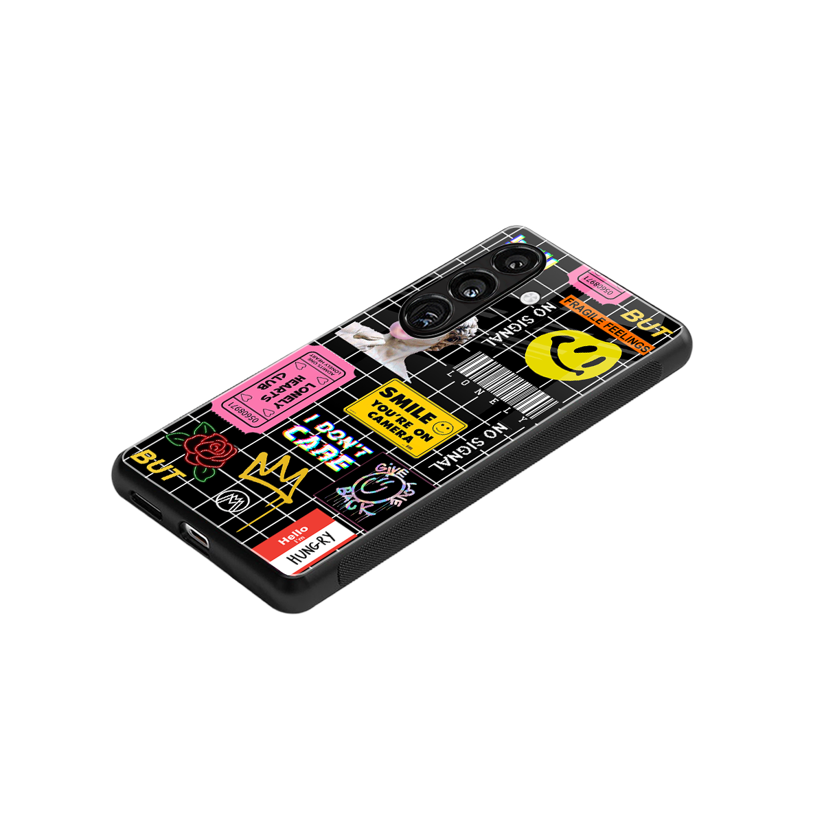 lonely hearts club black back phone cover | glass case for samsung galaxy s24 fe