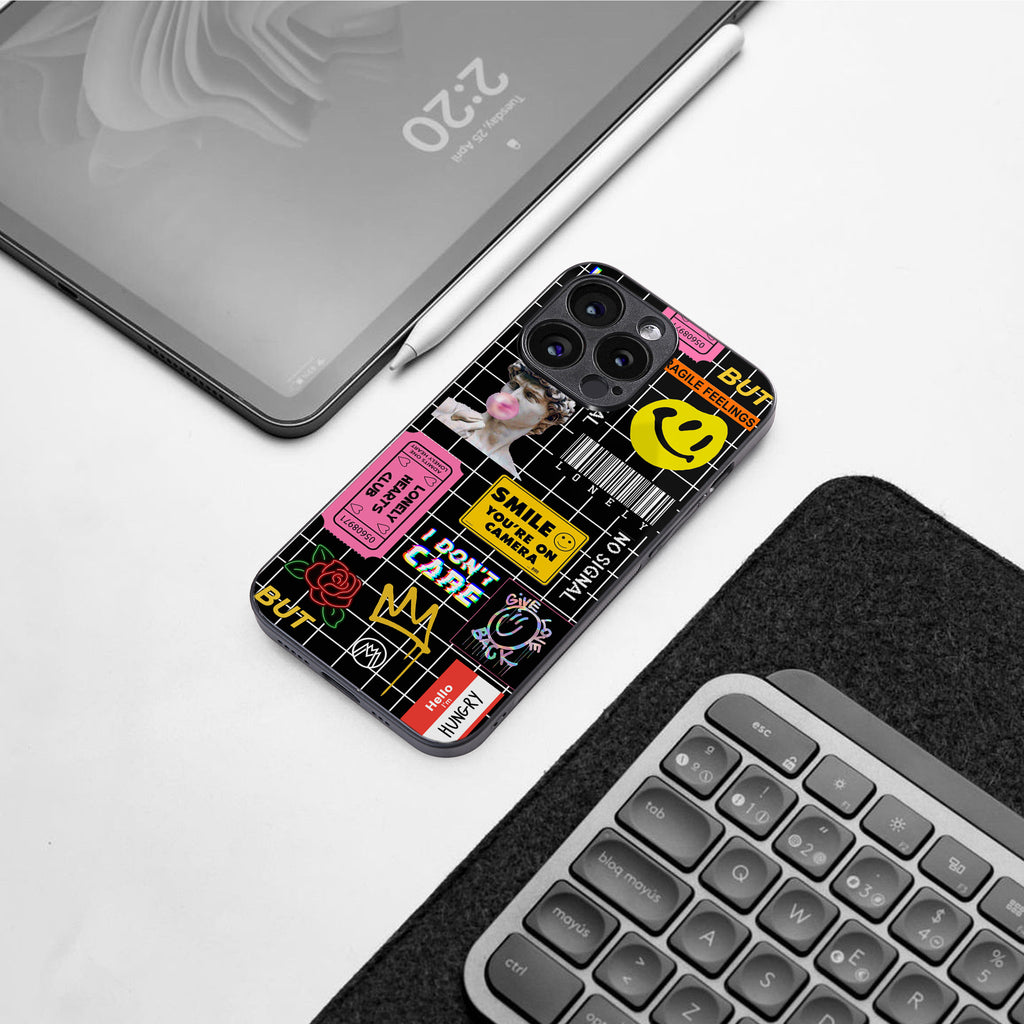 lonely hearts club black back phone cover | glass case for iphone 16 pro max