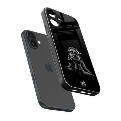 lord shiva black back phone cover | glass case for iphone 16 plus