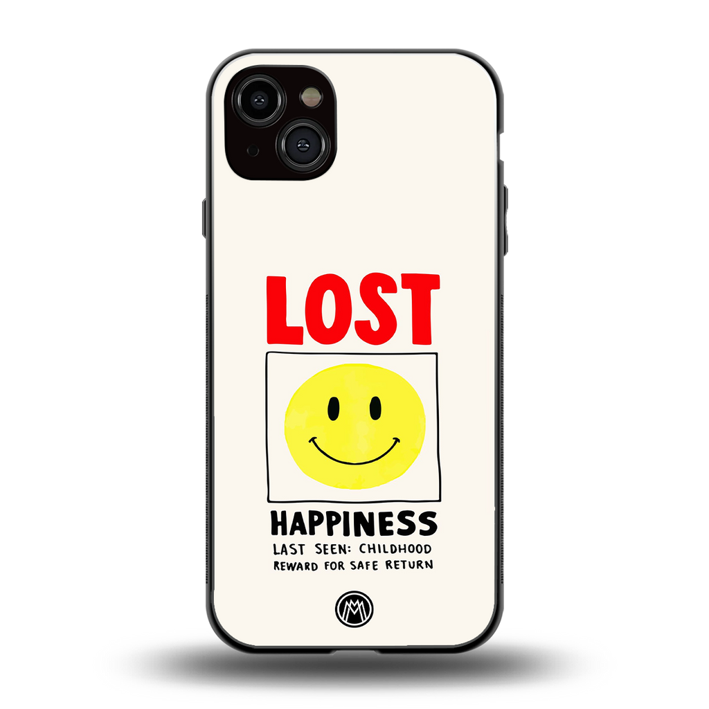 lost happiness back phone cover | glass case for iphone 15 plus