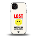 lost happiness back phone cover | glass case for iphone 15 plus