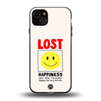 lost happiness back phone cover | glass case for iphone 15 plus