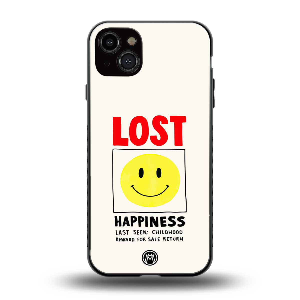 lost happiness back phone cover | glass case for iphone 15 plus