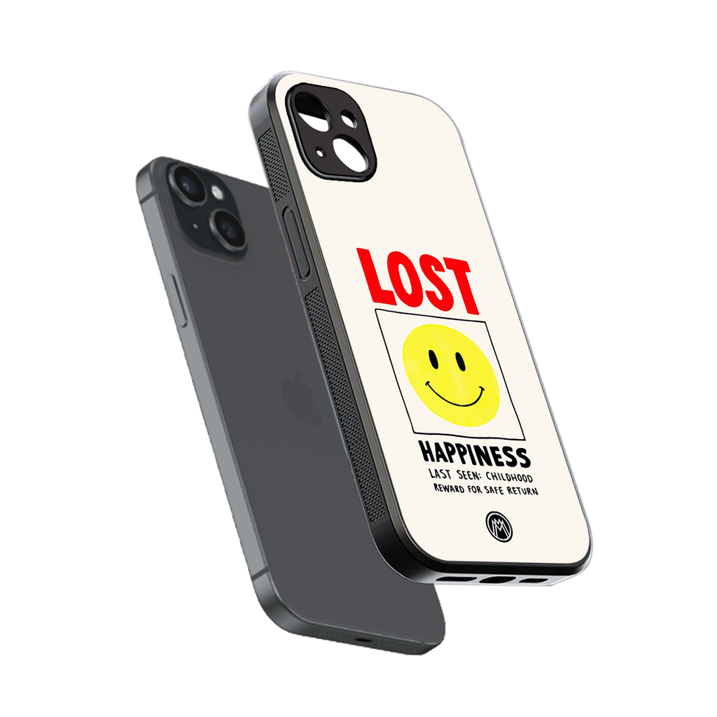 lost happiness back phone cover | glass case for iphone 15 plus