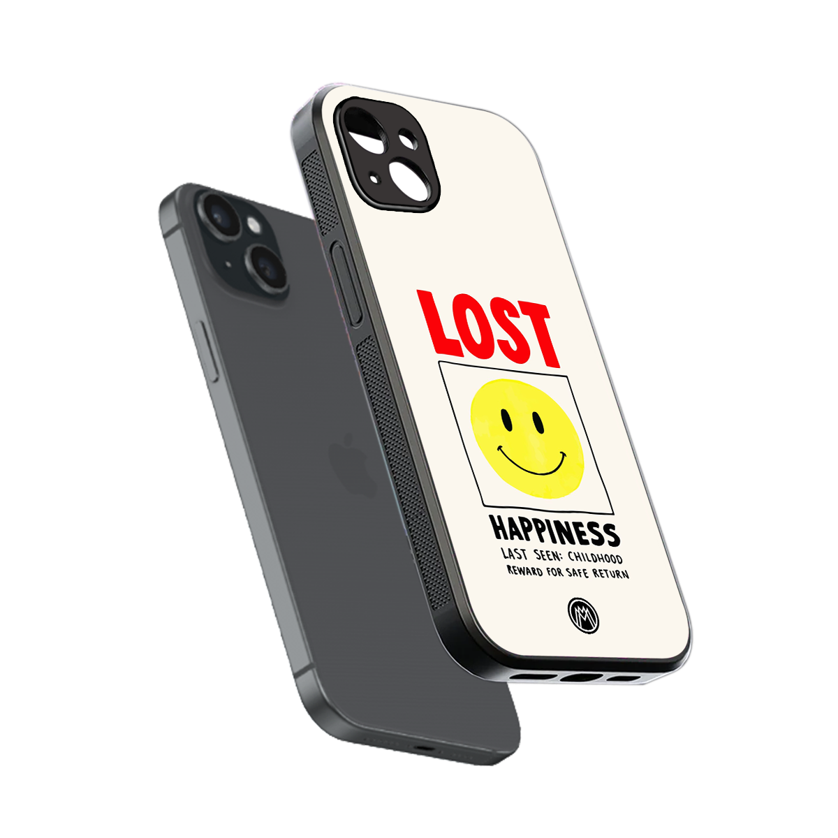 lost happiness back phone cover | glass case for iphone 15 plus