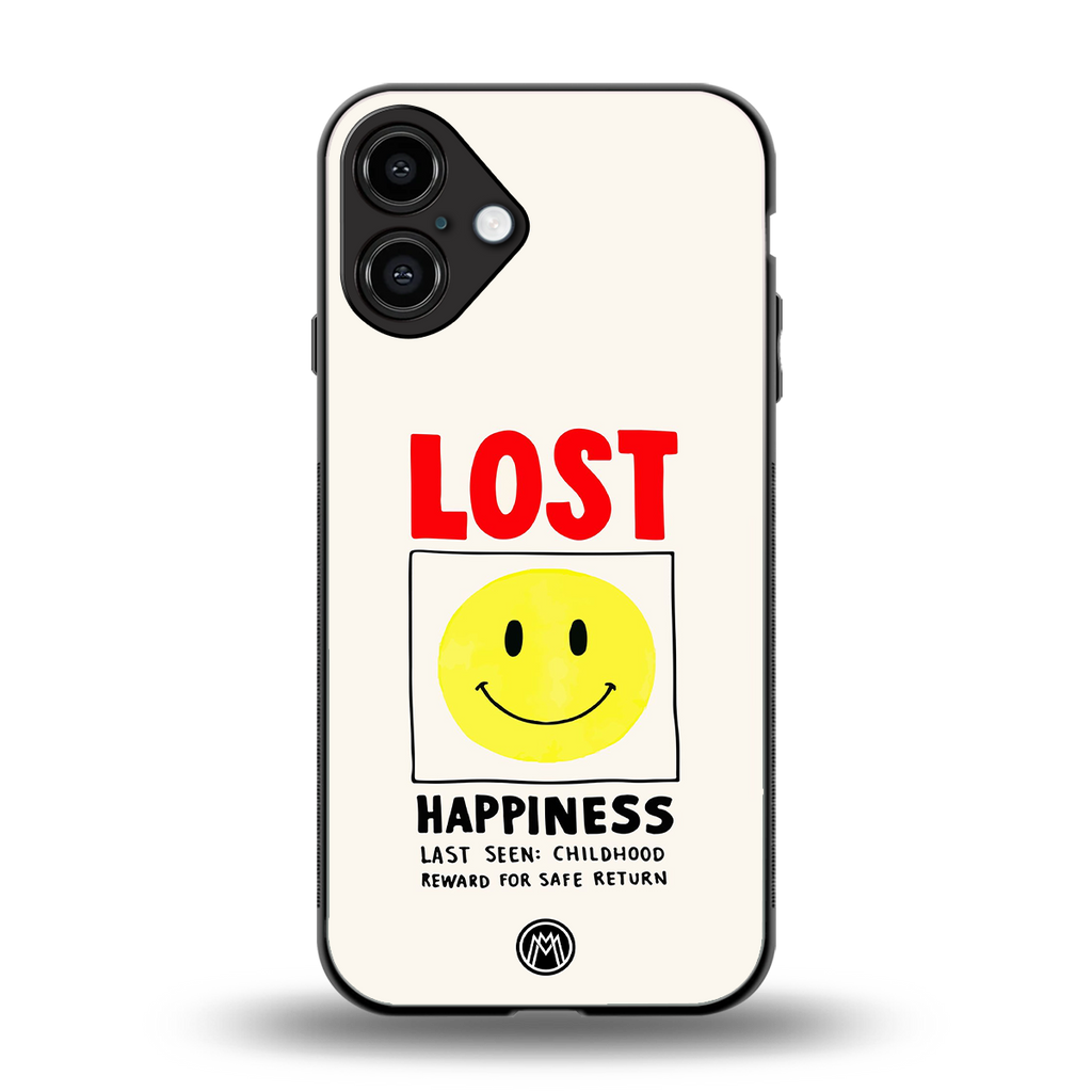 lost happiness back phone cover | glass case for iphone 16 plus