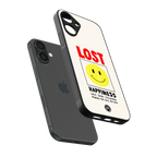 lost happiness back phone cover | glass case for iphone 16 plus