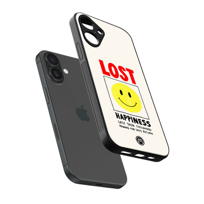 lost happiness back phone cover | glass case for iphone 16 plus
