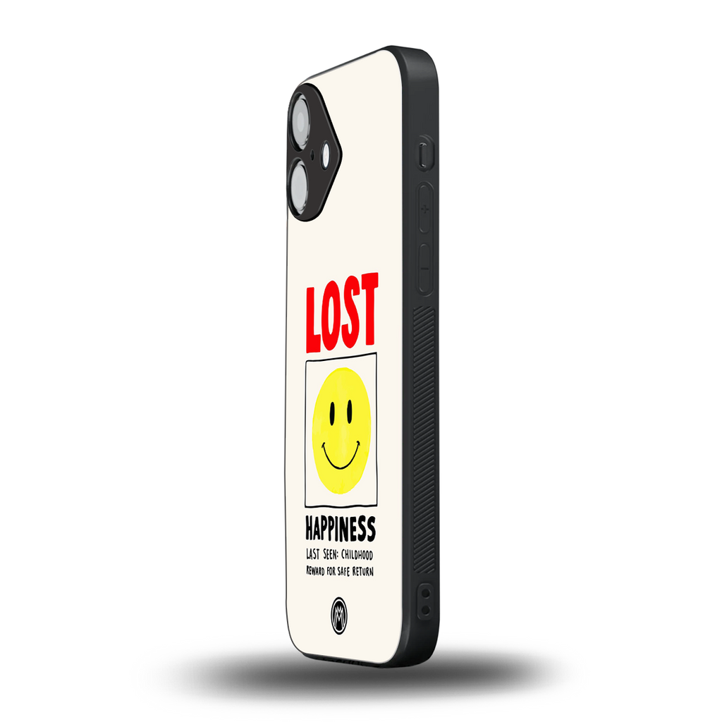 lost happiness back phone cover | glass case for iphone 16 plus
