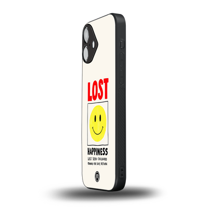 lost happiness back phone cover | glass case for iphone 16 plus
