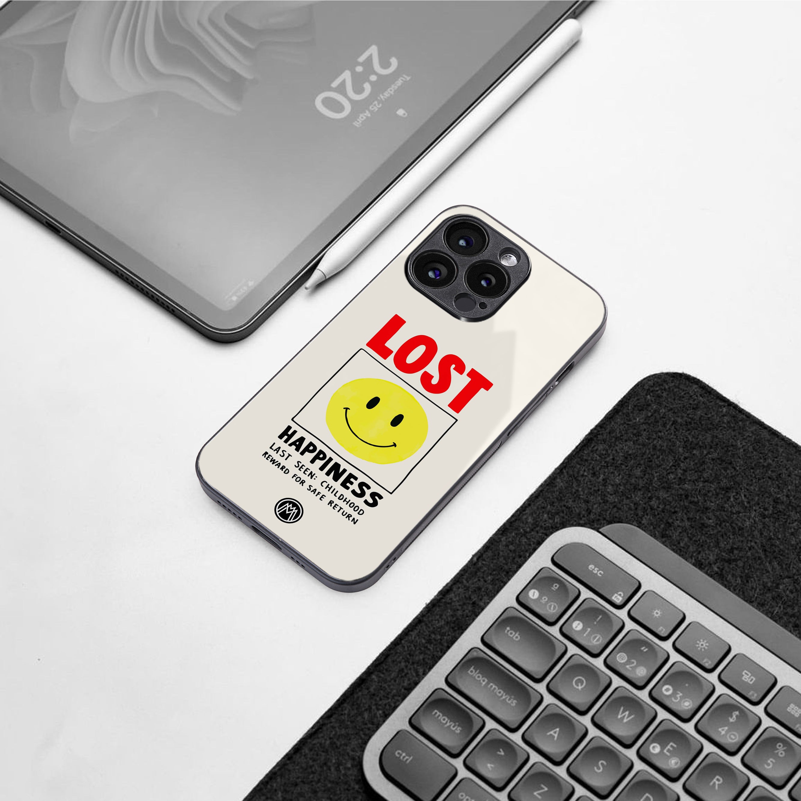 lost happiness back phone cover | glass case for iphone 15