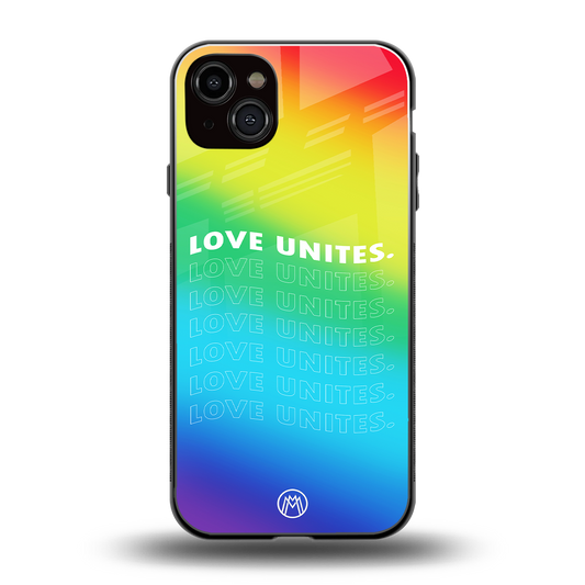 love unites back phone cover | glass case for iphone 15 plus