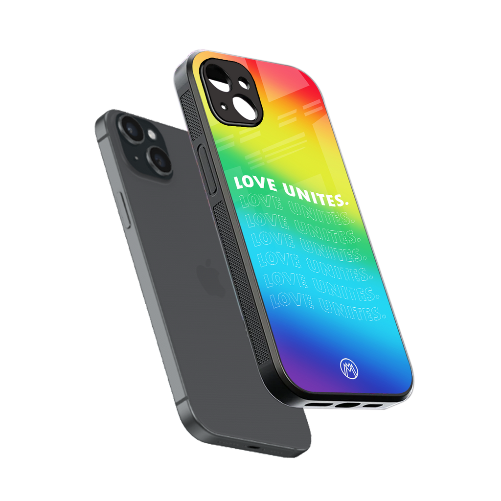 love unites back phone cover | glass case for iphone 15 plus