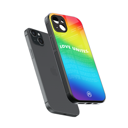 love unites back phone cover | glass case for iphone 15 plus
