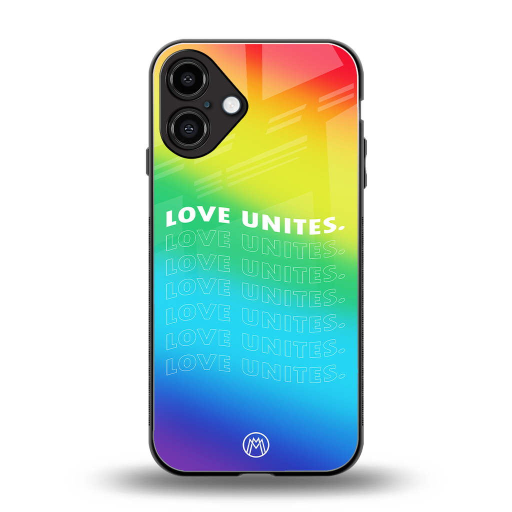 love unites back phone cover | glass case for iphone 16 plus