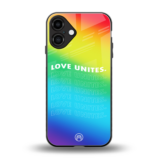 love unites back phone cover | glass case for iphone 16 plus