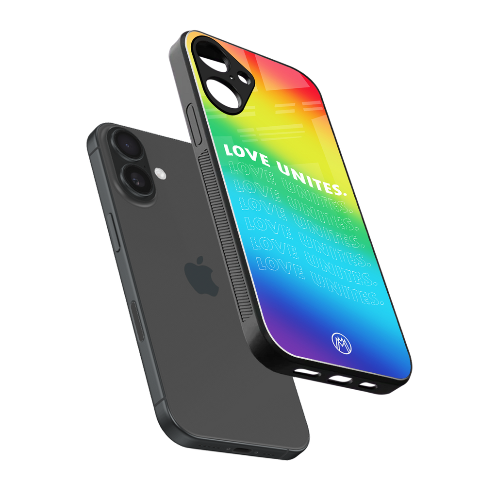 love unites back phone cover | glass case for iphone 16 plus