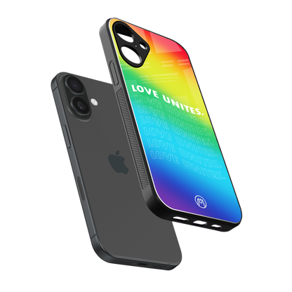 love unites back phone cover | glass case for iphone 16 plus