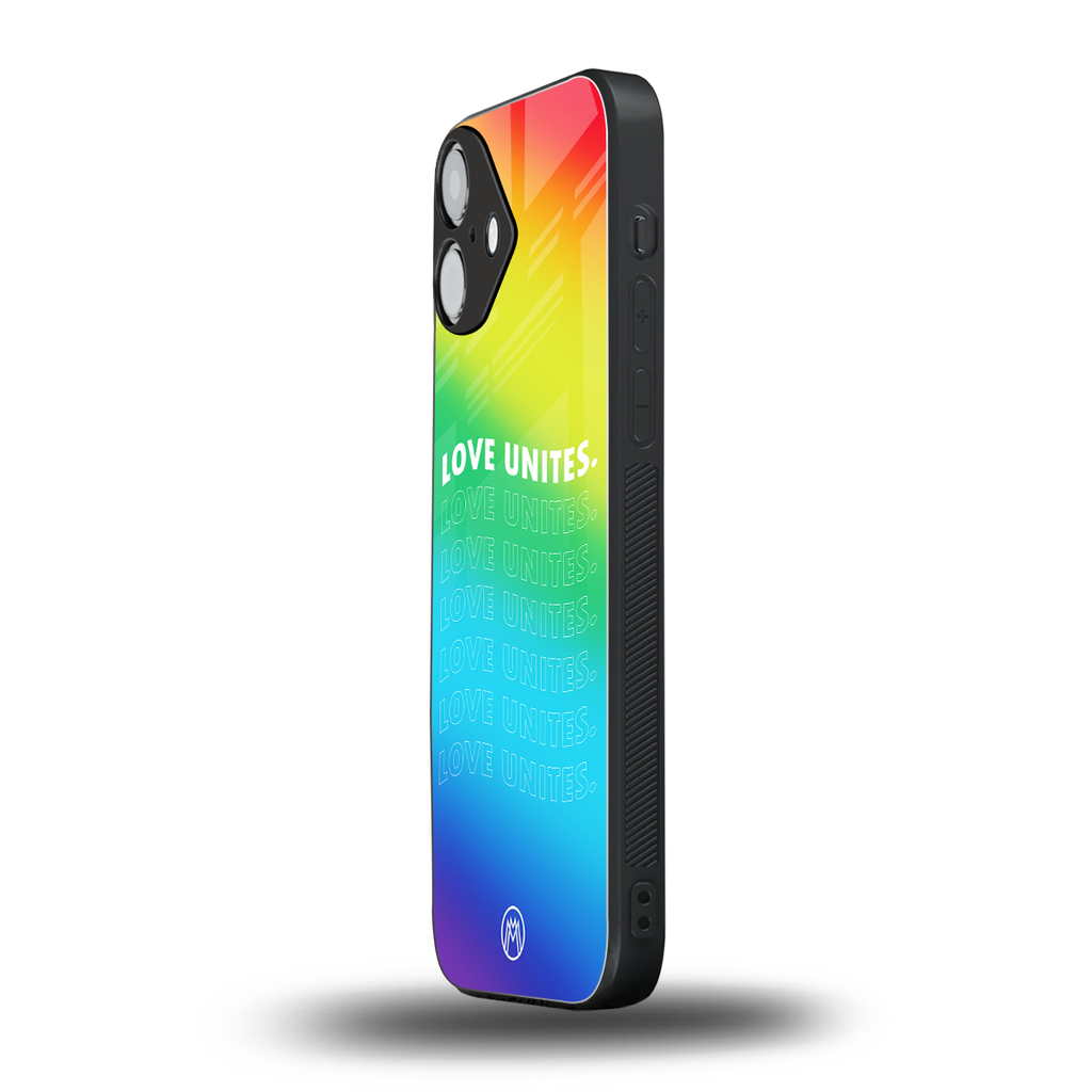 love unites back phone cover | glass case for iphone 16 plus