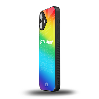 love unites back phone cover | glass case for iphone 16 plus