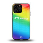 love unites back phone cover | glass case for iphone 16 pro max
